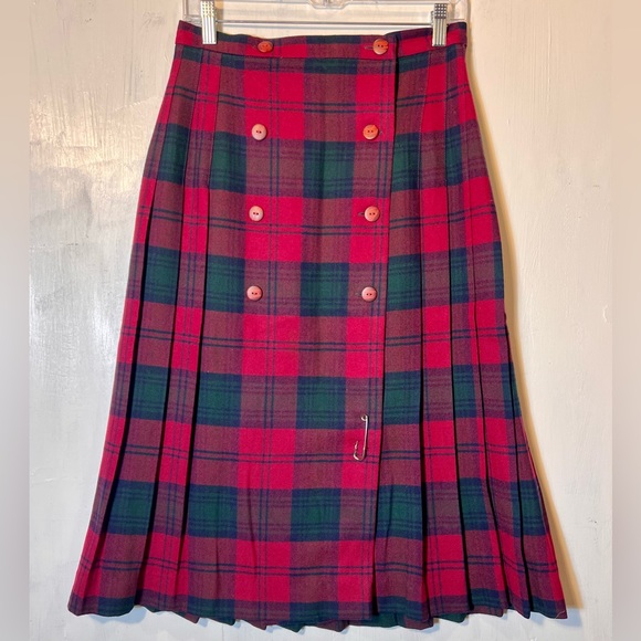 O’Neil of Dublin Skirts Vintage Irish Plaid Wool Pleated Skirt With